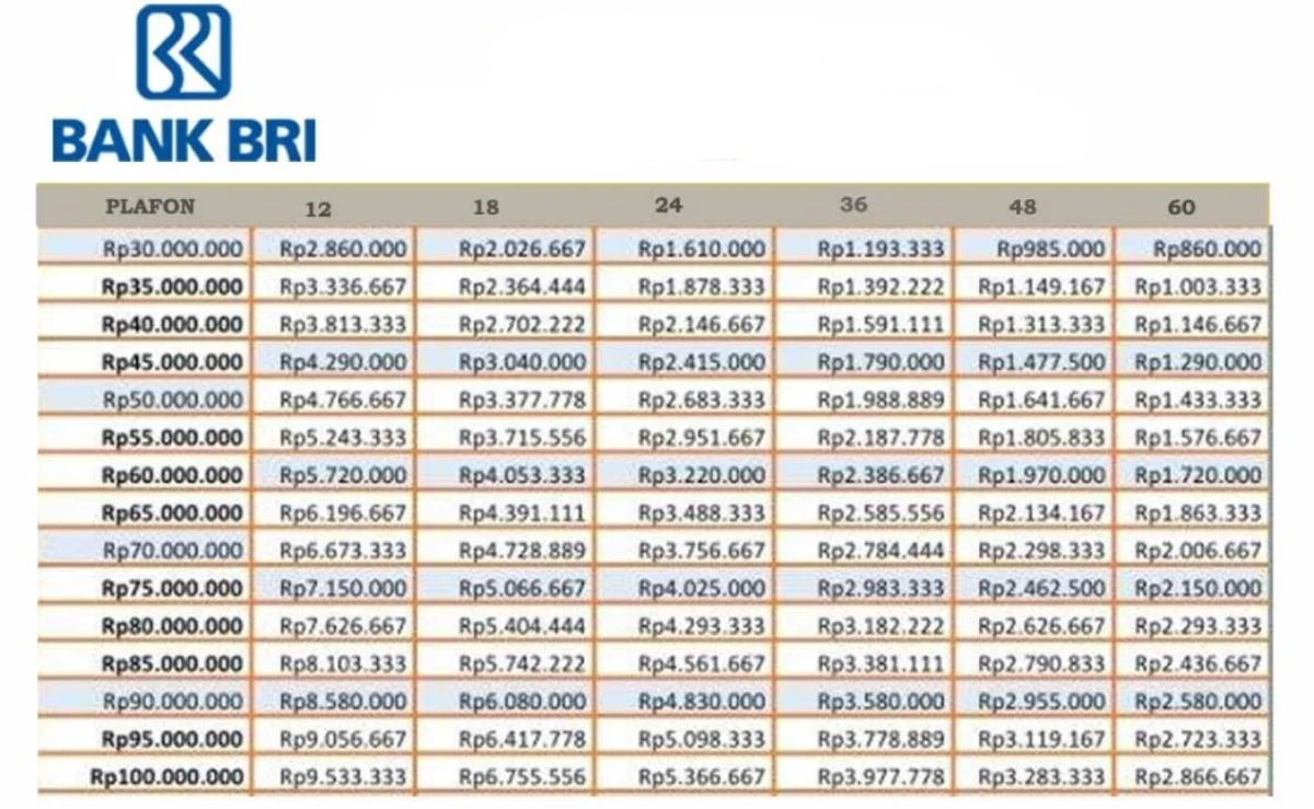 Tabel Angsuran Pinjaman BRI Non KUR 2024 Pasundan Ekspres