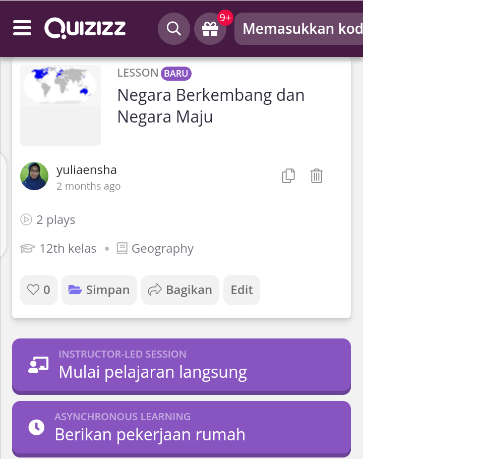 Aplikasi Fitur Presentasi Interaktif di Quizizz dalam Pembelajaran Daring