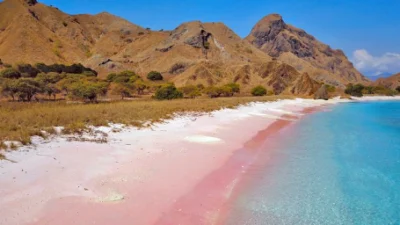 Fenomena Pasir Pink di Pantai di Indonesia captured via PlanetWare