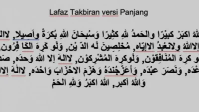 Tulisan Takbir Lengkap Arab Latin dan Arti