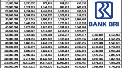 Tabel Angsuran KUR BRI 100 Juta Terbaru 2024