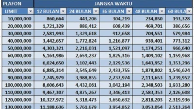 Tabel Angsuran Mandiri 100 Juta Non KUR Terbaru 2024