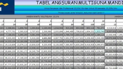 Tabel Kredit Multiguna Mandiri 2024