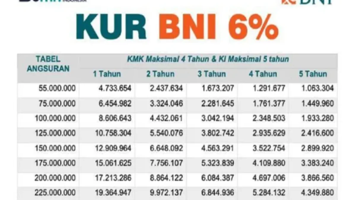 Tabel Angsuran Pinjaman KUR BNI Terbaru 2024