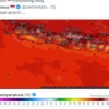 Tangkapan layar citra Pulau Jawa yang memerah pada awal September 2024. Sumber (X/@zakiberkata)