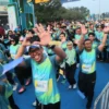 Suasana kemeriahan PLN Electric Run 2024 di Scientia Park, Gading Serpong, Tangerang, Minggu (6/10) yang diiku