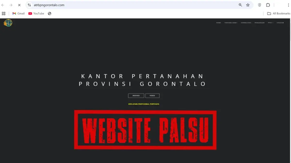 Beredar Situs Web Palsu Satker Kementerian ATR/BPN